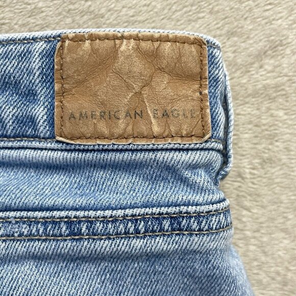 American Eagle‎ Straight Mom Jean Women's 8 Long Blue High Rise Distressed Denim - Picture 9 of 14